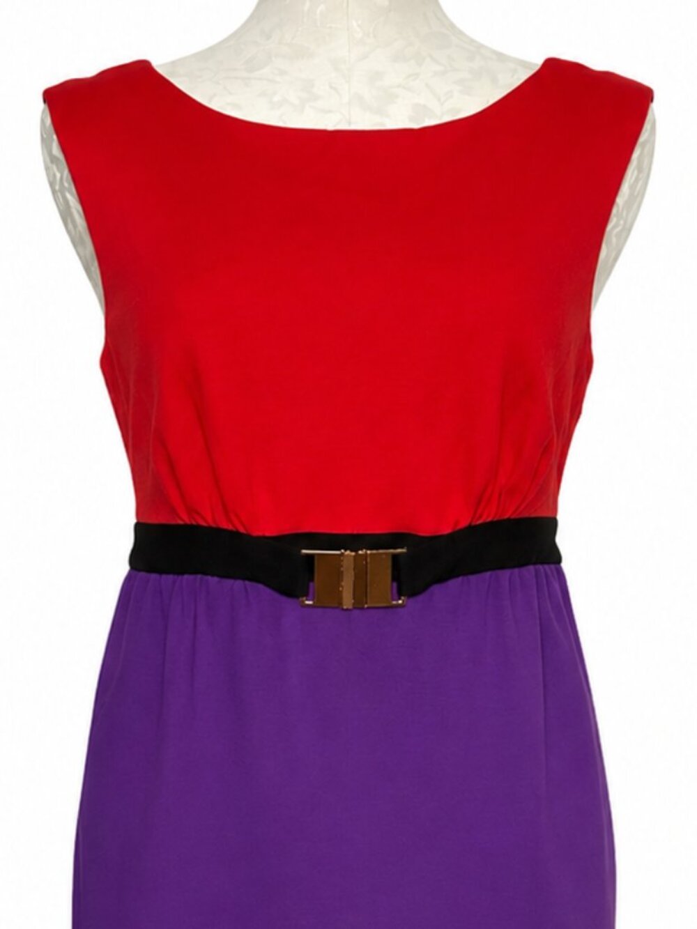 Milly Colorblock Sheath Dress Red Purple Black Gold Logo Buckle Size M